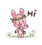 Hare Hooray - Pink Bunny with Leaf Crown（個別スタンプ：1）