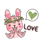 Hare Hooray - Pink Bunny with Leaf Crown（個別スタンプ：4）