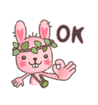 Hare Hooray - Pink Bunny with Leaf Crown（個別スタンプ：6）