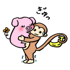 [LINEスタンプ] 子豚のブブと小猿のキキ