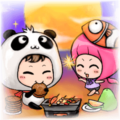 [LINEスタンプ] Baby Panda ＆ Baby Fish (Holidays)